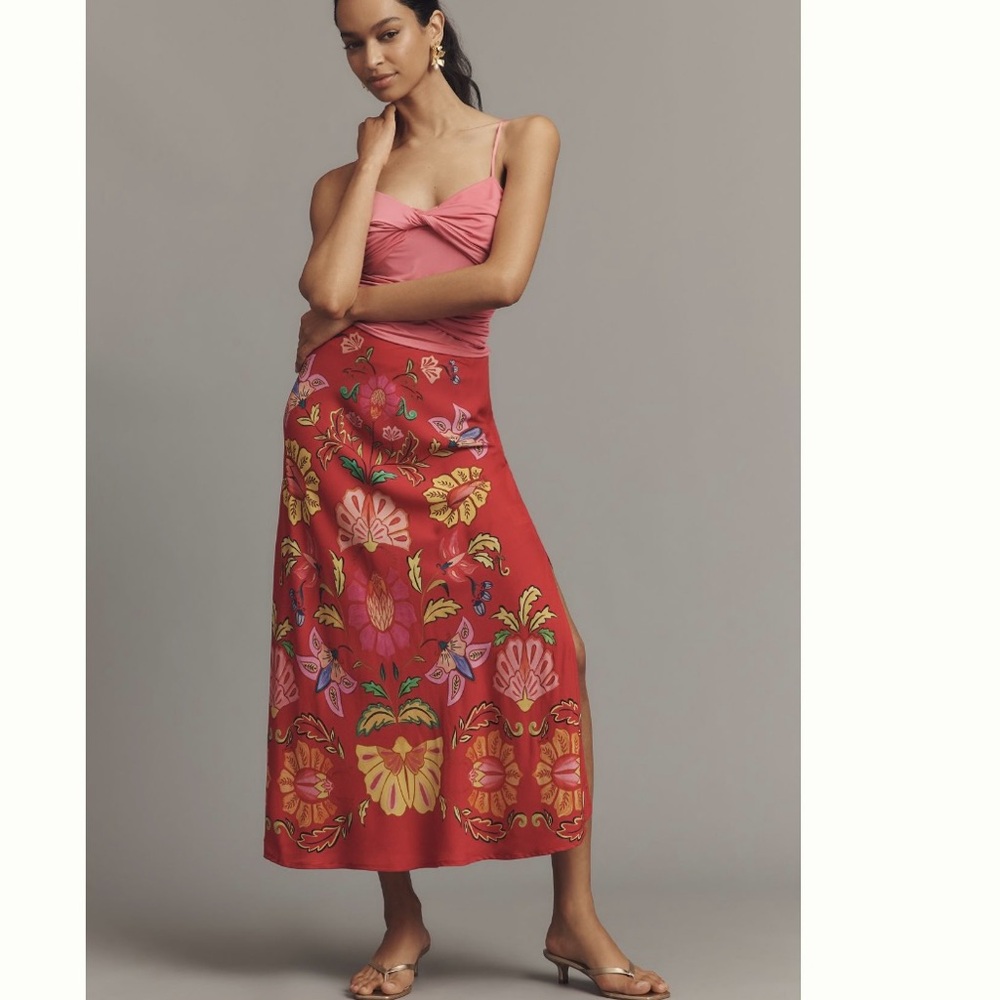 FARM Rio Red Floral Midi Skirt